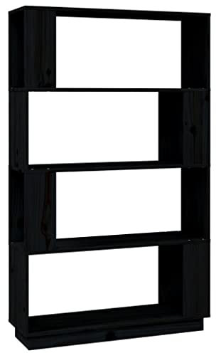 vidaXL Bücherregal Raumteiler Standregal Aktenregal Wandregal Regal Raumtrenner Aufbewahrung Büroregal Schwarz 80x25x132cm Massivholz Kiefer
