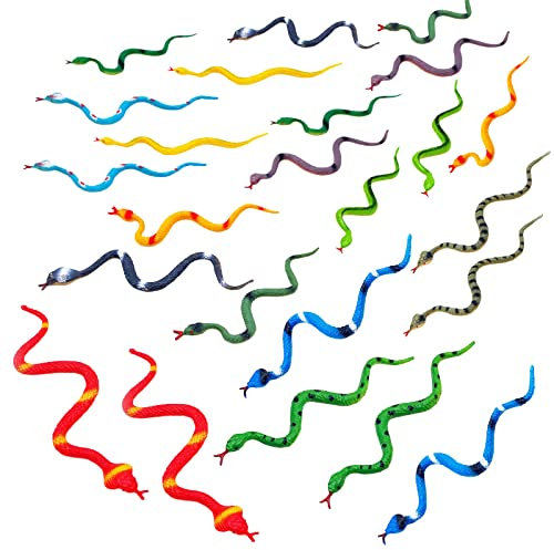 VIKSAUN 24 Stück Kunststoff Schlangen Regenwald Schlangen Realistische Gummi Schlange Verschiedene Bunte Gefälschte Schlange Garten-Requisiten Streiche Halloween-Dekoration(24 Stück)