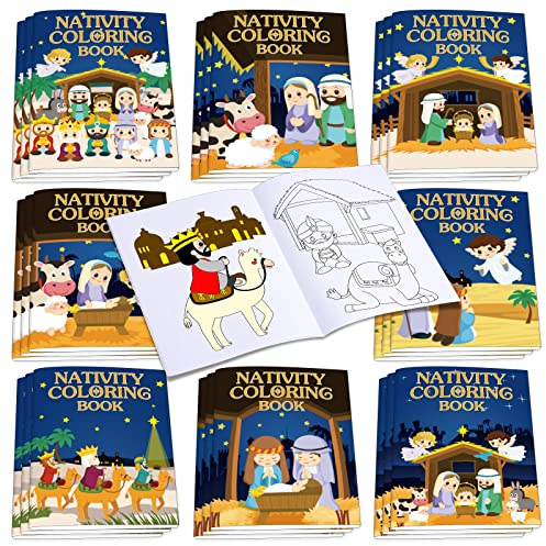 Faccito 24 Stück Adventskalender Inhalt Weihnachtskrippe Malbuch | Weihnachten, Malbuch zum Ausmalen, Krippenspiel Malseiten, Die Geburt Jesu, Für Geschenk, Belohnungen, Karnevals Preise