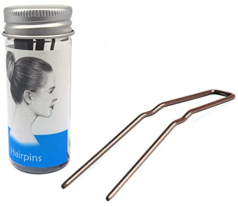 WalBryka Haarnadeln in U-Form, Haarknoten aus Metall, mit tragbarer Box, Haar-Accessoires für Frauen, 7.6cm 24 Stück Braun