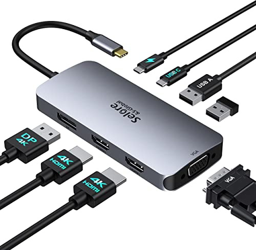 Selore USB C Docking Station Dual HDMI Monitor Adapter USB C Hub 3 Monitors