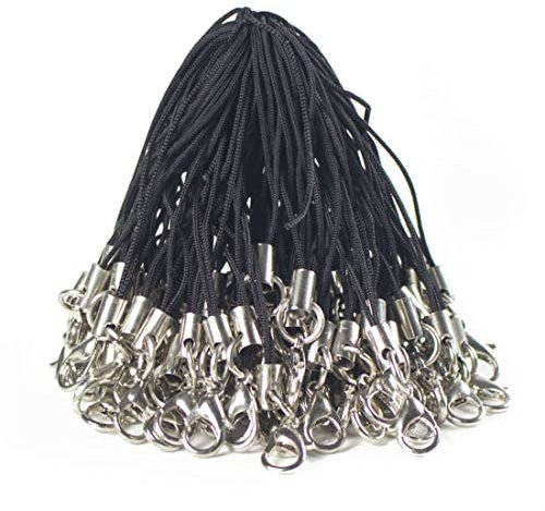 XPEX 100 Uds. Cordón Negro para Llave de teléfono móvil, Llavero, Llavero, Colgante para teléfono móvil con mosquetón, Correa para Anillo de teléfono móvil, cordón para teléfono móvil con abalorio