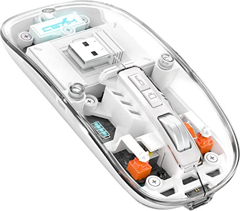 A.JAZZ Mini mouse wireless Bluetooth 5.1 e 2.4G, leggero, trasparente, trasparente, silenzioso, ricaricabile, ricevitore nano USB C, batteria LED Magic Silm per ufficio/PC/Mac/Laptop/Apple/iPad