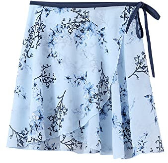 Lanbodance Mädchen und Damen Ballett Wickelrock Chiffon Tanzrock, Blau/Zweige, Mittel