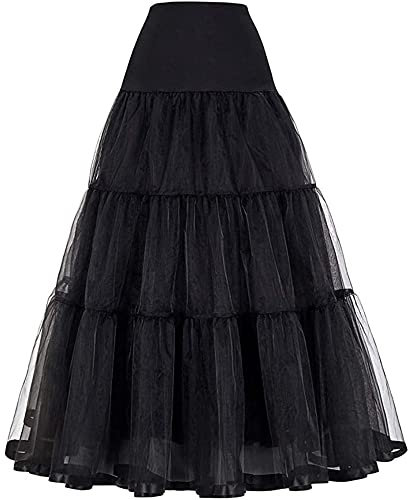 YYKSYDPT 50's Sottogonna Lunga Crinolina Donna Balletti Danza Petticoat Organza Retro Tutu Vintage 1950's Rockabilly Gonne Tulle (S/M, Nero)
