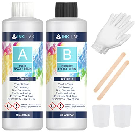INK LAB Epoxidharz Set 474ml Epoxidharz mit Härter 1: 1 Verhältnis Glasklar Gießharz mit Holzstäbchen Handschuhe Epoxidarz für Holz Schmuckherstellung Kunst Handwerk