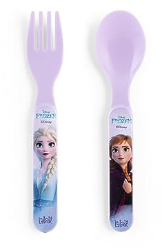 Lulabi Frozen Set Cucchiaio e Forchetta Bambina – Posate Bambini in Polipropilene – Design Disney Anna ed Elsa – Colore Lilla – Sicure e Resistenti per Pappe e Pasti