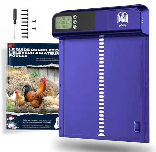 COQSAFE Porte Automatique Poulailler programmable avec Ecran LCD - Porte Automatique poulailler en Alliage d'aluminium avec Minuterie Matin/Soir - Alimentée par Batterie, Anti-pincement, Etanche