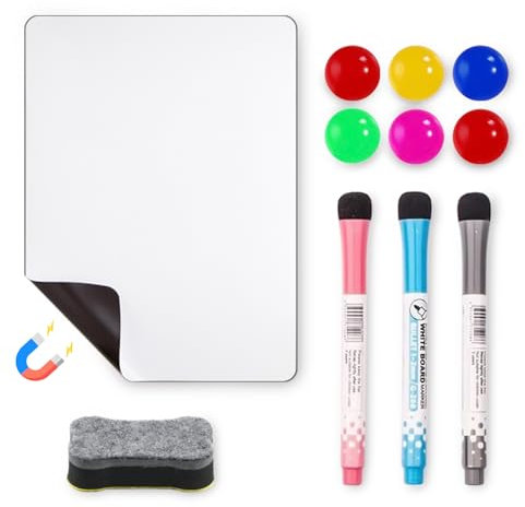 Tableau Magnetique 20×30cm,avec 6 Aimants+3 Stylo Marqueurs+ éponge, pour Enfants, Adultes peut être utilisé dans le Bureau, la cuisine, l'école Mémos de planification, plans de repas, plans d'étude