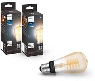 Philips Hue White Ambiance E27 Einzelpack Edison ST64 Filament 550lm, dimmbar, alle Weißschattierungen, steuerbar via App (2 Pack)