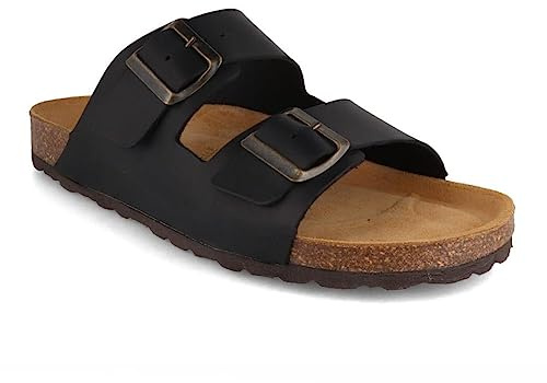 Tuffeln Leder-Sandalen Föhr mit weichem Korkfußbett Zweischnaller Pantoletten, Anthrazit Gr. 45
