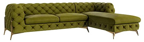 S-Style Möbel Milton Chesterfield Ecksofa Sofa L-Form Couch Eckcouch Wohnzimmer Möbel Wohnlandschaft Polstersofa mit Metallfüßen 5-Sitzer 305x200x73 cm Olivengrün Rechts