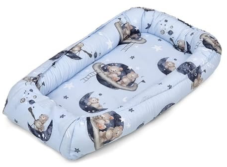 Albero Mio Multifunktionale Kuschelnest Babynest Kokon für Babys und Säuglinge 80cm x 45cm | Alter: 0-7 Monate | 100% Baumwollsatin | Atmungsaktives Material | Teddy bear world