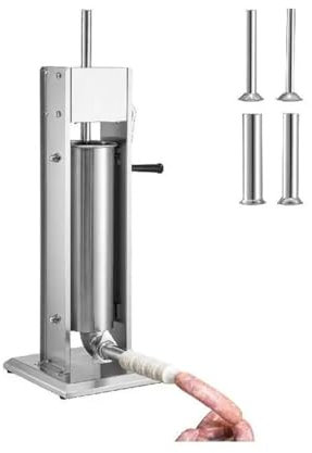 VACSAX Sausage Stuffer, Manual Sausage Stuffer, Stainless Steel Making Sausage Vertical Maker, with 5 Filling Funnels, Sausage Stuffing Mincer Machine, for Home & Commercial Use Stainless Steel
