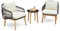 COSTWAY 3PCS Rattan Bistro Set, String Garden Furniture Set with 2 Armchairs, Glass Coffee Table, Cushions and Acacia Wood Legs, Outdoor Wicker Conversation Table Chair Set for Deck Yard Terrace
