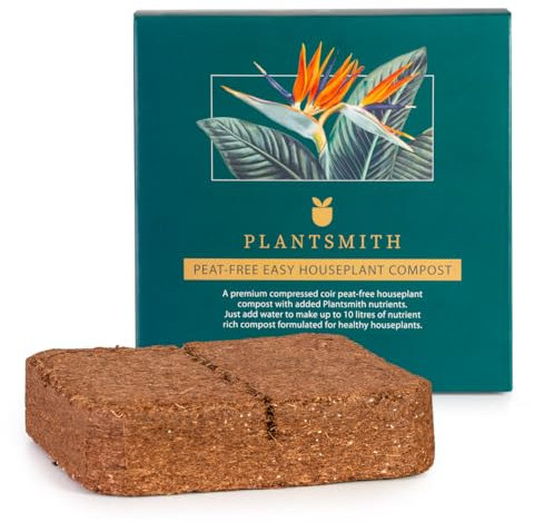 Plantsmith Peat Free Houseplant Compost Compressed Coir Block Enriched with Nutrients Expands to 10 Litres