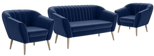 MEBLINI Mini Sofa Set 2-1-1 für Wohnzimmer - Mini Lounge für Vier Personen - Küchensofa - Sofa Klein - Sitzgarnitur - Polstergarnitur - Sofagarnituren - KAIA - 2+1+1 - Blau Samt