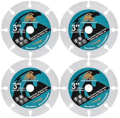 EXFEIN Carbide Cutting Disc 3 Inch 4pcs with 3/8 Arbor Cutting Wheel for Wood, Wood with Nails， Laminate, Rubber Pipe, Plastic, Plaster