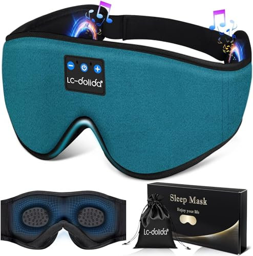 LC-dolida Bluetooth Sleep Mask Headphones,Upgraded 100% Blackout 3D Sleep Headphones 15 Hours Playtime Eye Mask with Headphones,Sleep Aids with Waterproof Travel Bag & 2 Sleep Earplugs for Adults