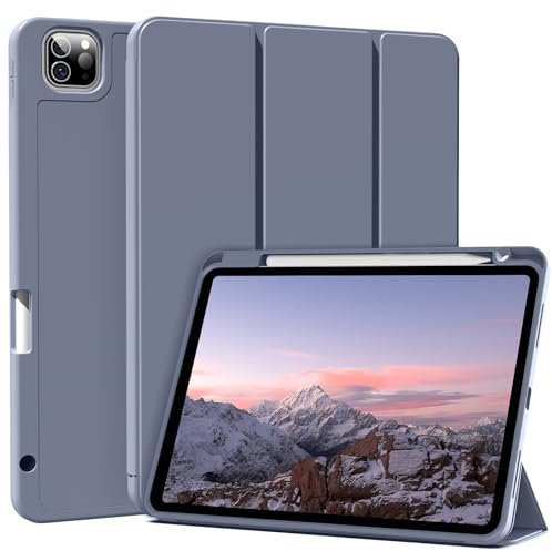 ZKTUYU Hülle für iPad Pro 11 4./ 3./ 2./1. Generation 2022/2021/2020/2018, Hülle für iPad Pro 11 mit Stifthalter, Kann Pencil 2 Aufladen, Weiche Silikonhülle, Auto Schlafen/Wachen, Lila