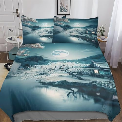 Cerisier Japon Art Housse De Couette avec Taies d'oreiller 2 Pièces - Parure De Lit - Ensembles De Housses De Couette en Microfibre Hypoallergénique Douce Single (135x200cm)