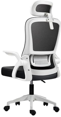 Silla de Oficina, para Gaming, Escritorio Ergonómica con Reposacabezas, Ajustable y con Soporte Lumbar | Respaldo de Malla Transpirable | Reposabrazos Abatibles de 90° | Giratoria 360° (Blanco)