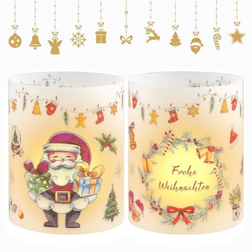 12 Stück Windlicht Tischdeko, Windlicht Weihnachten, Tischdeko Christmas Decorations,Weihnachtsmann Weihnachtskranz Weihnachts Tischdeko für Indoor Outdoor Garten Kerzen Deko