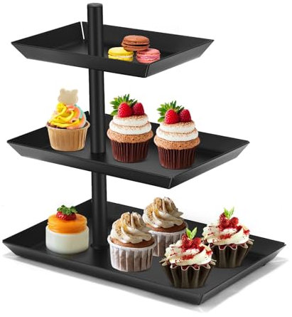 Aofesel Présentoir à fruits noir à 3 étages - Plateau à fruits rotatif pour divertissement et fête - Plateau de service en métal pour dessert, gâteau, pâtisserie, biscuits, fruits