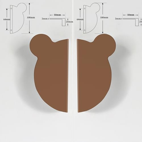 FQFLXY6589 2 Stück Schubladengriff Bunte Griffe für Kinderzimmer Türgriff halbrund Schrankgriffe Bärenkopf-Design für Küchenschränke,Kleiderschrank,Tür Möbelgriffe Aluminium-Legierung (Kaffee)