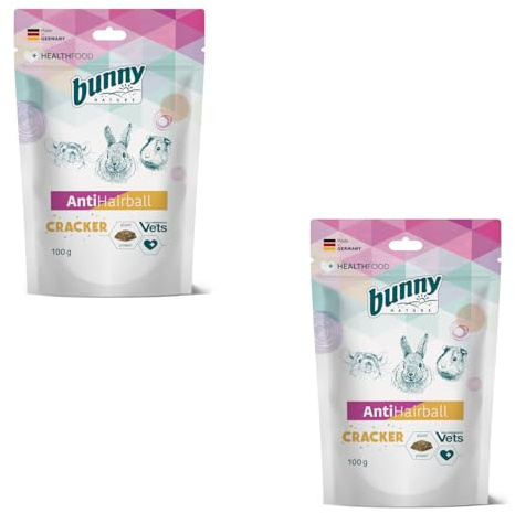 Bunny Antihairball Cracker | Doppelpack | 2 x 100 g | Ergänzungsfuttermittel für Zwergkaninchen, Meerschweinchen und Chinchillas | Unterstützung bei Ausscheidung der abgeschluckten Haare