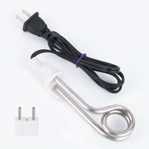 Electric Immersion Water Heater, 300W Portable Water Heater Electric Travel or Camping Accessories, 120/240V Dual Voltage Immersion Heater for Coffee & Tea (White)