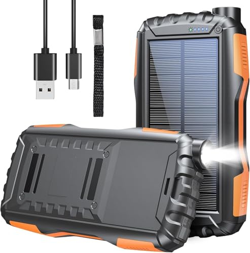 56800mAh &65w Solar Power Bank, Portable Charger, USB C Fast Charging Battery Pack, Phone Charger with Flashlight, Outdoor Waterproof Power Bank 3 Charging Port for iPhone/Laptop-Orange
