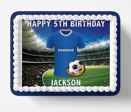 Rangers Football Team Colours Personalised Edible Cake Topper Printed on Icing Sheets, Round, Square, Costco, Cupcake Toppers - Happy Birthday (2. Costco/Rectangle/Square)