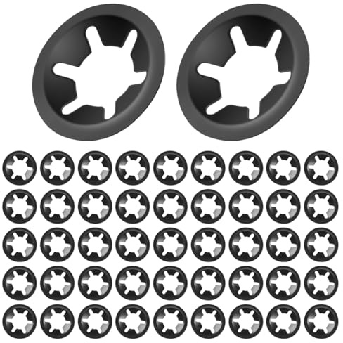BOUMVID Arandelas Metalicas Bloqueo M5 x 14mm, 50 Piezas Arandelas de Seguridad de Velocidad Rápida, Redondos Anillos de Retención, Negro 65Manganeso Acero Estrella de Dientes Internos