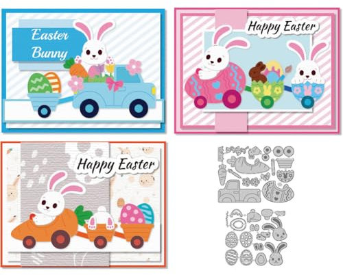 DELORIGIN Stanzformen Mit Osterhasen Auto Kartenherstellung Schablone Metallhase Karotten Auto Stanzungen Scrapbooking Prägeschablonen Rahmen Stanzschablonen Neuheiten Für Album Einladungsdekoration