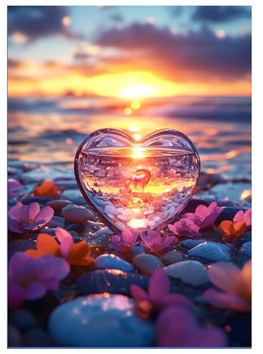 5D Diamond Painting Erwachsene Herz Bilder Strand Sonnenuntergang Diamond Art,Diamant Painting bilder Kinder,Geschenke,DIY Mosaikherstellung Arts Craft Stickerei Set Kreuzstich für Wand Decor 30x40cm