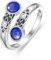 ABIGY Lapis Lazuli Ring 925 Sterling Silber Doppelstein Ring Vintage Blumen Ringe Verstellbarer Ringe Lapis Lazuli Weihnachten Halloween Ostern Muttertag Geburtstag Schmuck Geschenke für Damen