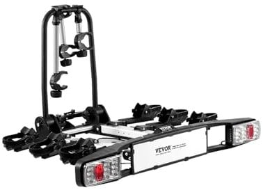 VEVOR Porte-vélos sur Attelage Capacité de Charge 3PCs jusqu'à 65 kg, Support de Vélos Monté sur Coffre de Voiture, Compatible avec Récepteurs de 5 cm, Pliable et Verrouillable, avec Feu Arrière