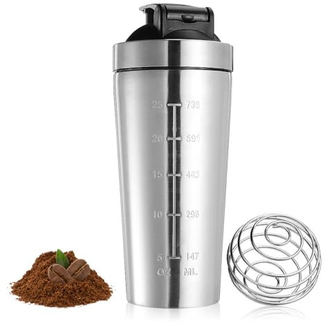 AVCXEC 750ml Protein Shaker Bottle, Protein Shake Bottle, Gym Shaker Bottle, Metal Protein Shaker With Mixball, Stainless Steel Protein Shaker, Leak Proof Sports Supplement Protein Shake Bottle