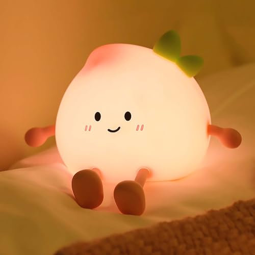 Homirty Veilleuse Pêche Rose,Lampe LED Tactile en Silicone Doux avec 3 Luminosité et Minuterie de 30 Minutes,Lampe de Chevet Rechargeable Portable,Décor Mignon pour Chambre d'Enfant,Cadeau pour Bébés