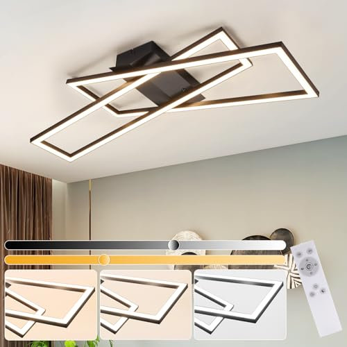 Homefire Deckenlampe LED Deckenleuchte Wohnzimmer - Dimmbar Modern Design 36W Schwarz Wohnzimmerlampe mit Fernbedienung Schlafzimmerlampe Küchenlampe Flur Eckig Deckenleuchten für Büro Kinderzimmer
