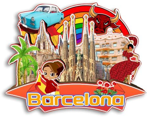 Quwsne Imán para nevera Barcelona, España, imán para nevera, recuerdos de viaje de ciudad, regalos turísticos, monumentos clásicos 3D, hechos a mano, decoración del hogar -3517