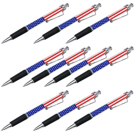 Tofficu Lot De 10 Stylos Bille Rétractables Avec Motif Drapeau Américain Stylo Patriotique À Encre Noire Fluide Pour Bureau École Et Fête Du 4 Juillet