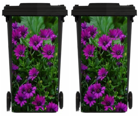 TGBYHU 2 Sheets Flowers Leaves Wheelie Bin Stickers Self Adhesive Dustbin Sticker Decorative Decal for Wheelie Bin, Fridge, Bins Wall, Indoor Outdoor