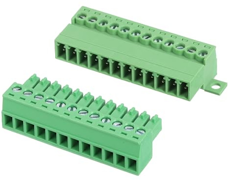 sourcing map Connettore a morsettiera a vite a 12 pin, passo 3,5 mm, maschio e femmina, terminale a vite per montaggio su PCB 300 V 8 A, connettore verde per progetti elettronici domestici