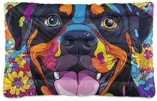 Lustige schwarze Rottweiler-Hunde-Schlafmatte, weich, bequem, rutschfeste Unterseite, für große, mittelgroße und kleine Hunde, 91,4 x 61 cm