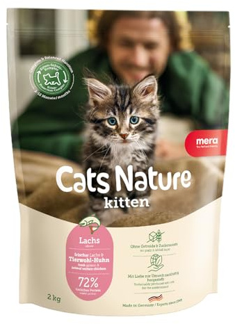 MERA Cats Nature Kitten Lachs 2kg Katzenfutter trocken ohne Getreide | Hochwertige Rezeptur mit Colostrum - Alleinfuttermittel, Monoprotein, hoher Fleischanteil, magenschonend, Familienunternehmen