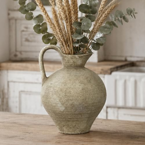 Duoqulou Rustikale Keramikvase Gelb,8.86 Zoll / 22.5 cm Große Vintage Vase für Wohnzimmer, Esstisch, Hochzeit & Einweihungsgeschenk – Weiß
