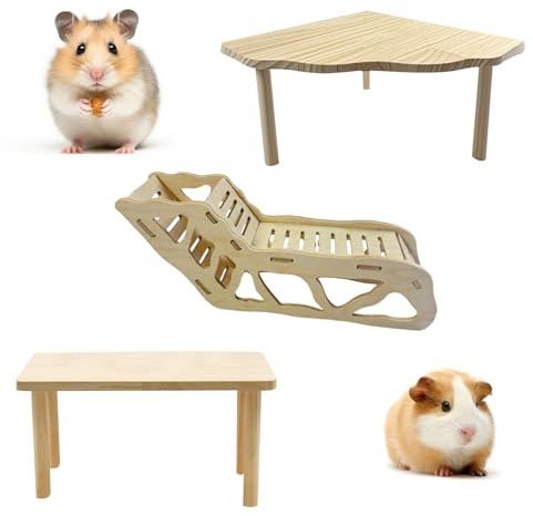 Hamster Cage Accessories, 2Pcs Hamster Platform and 1Pcs Hamsters Ladder Wooden Small Animals Stand Multipurpose Rest Area for Gerbil Parrot Chinchilla Bird