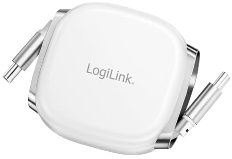 Logilink USB 2.0 Typ-C Anschlusskabel Stecker zu Stecker, aus- und einziehbar, praktisch und handlich zum Mitnehmen, 480 Mbit/s, 60W, Weiß, 1 m